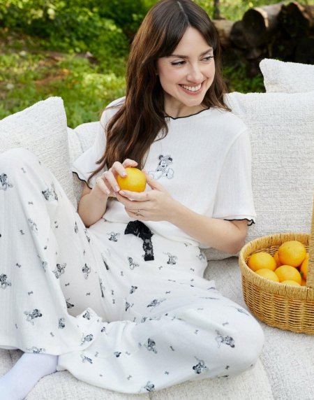 סט פיג'מה מכופתרת לבן מיקי