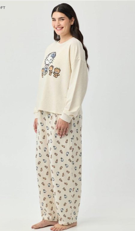 סט פיג'מה ארוכה פרנץ' טרי Hello KITTY