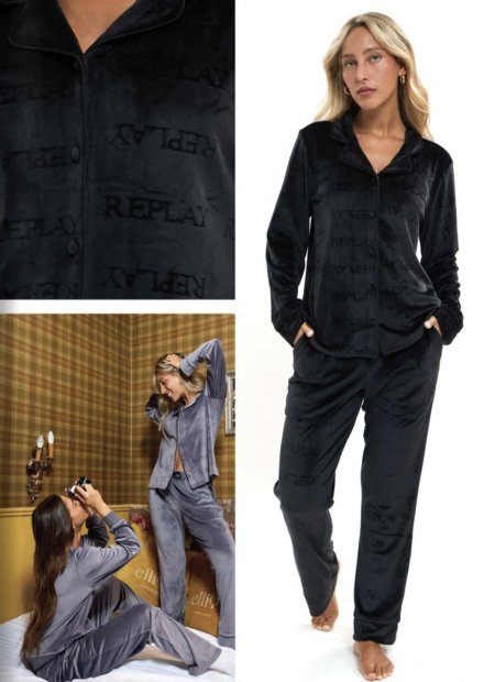 بيجامة Replay مخمل مع ازرار